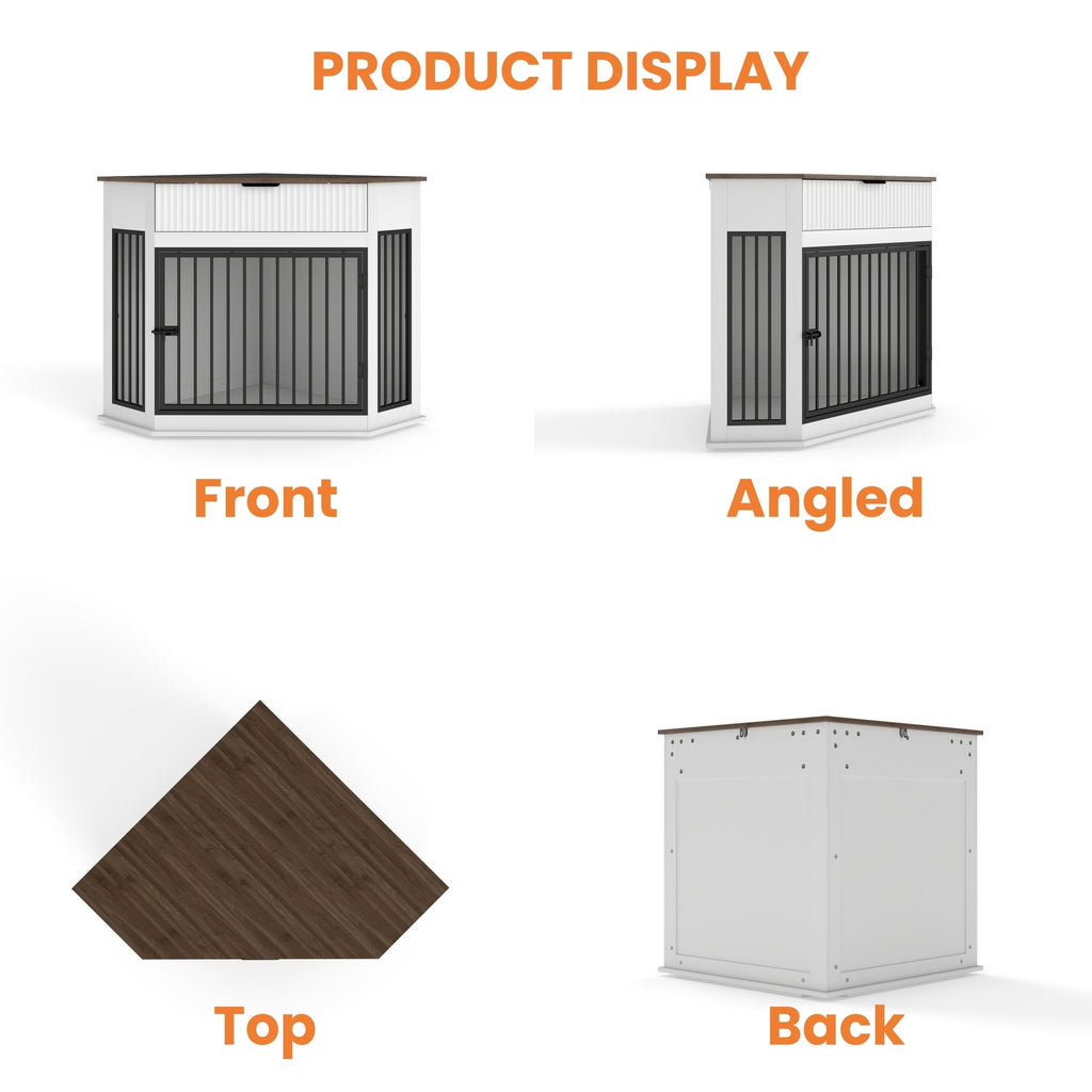 Corner Dog Crate Furniture with Fluted Drawer 