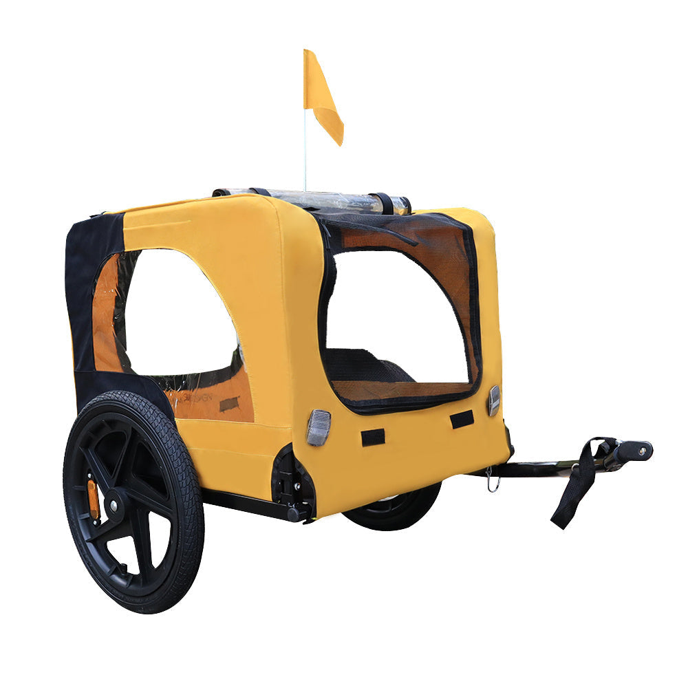 Foldable Dog Bicycle Trailer & Pet Stroller — 88lb Rated, Weatherproof, 16" Pneumatic Wheels (Yellow)