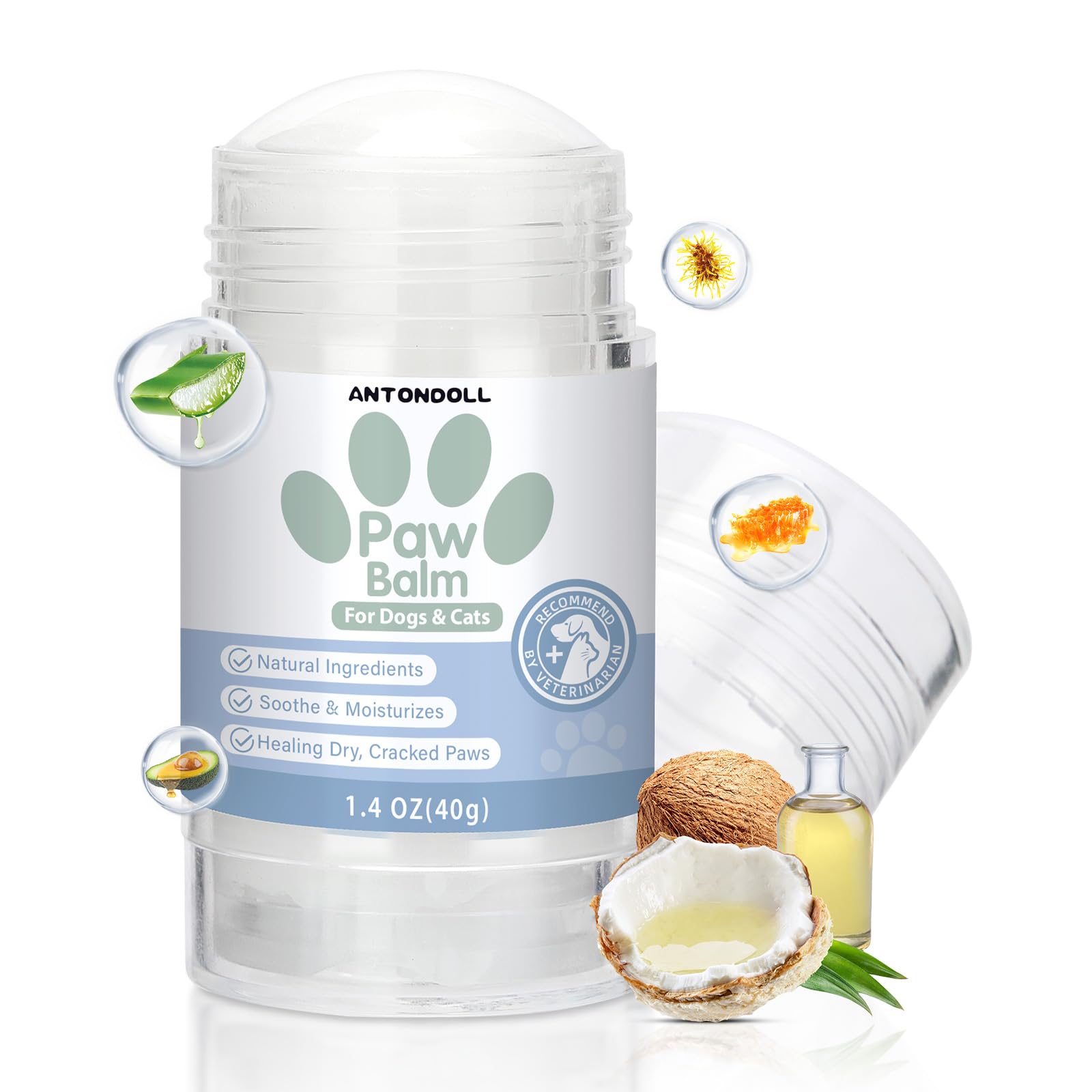 Antondoll Paw Balm for dogs and cats with natural ingredients on a white background