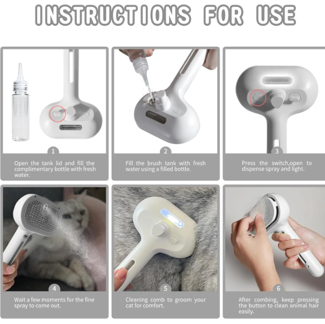 2-in-1 Pet Spray Brush with Built-In Water Tank for Dogs & Cats