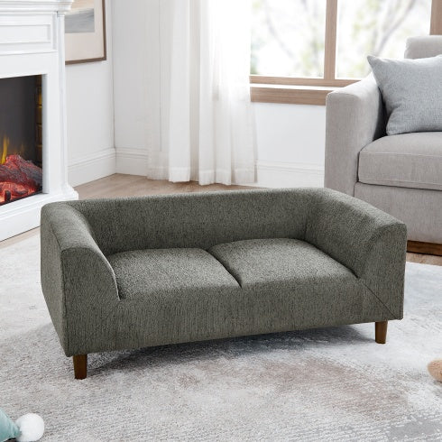 Modern Rectangular Dog Sofa — Linen, Rubber Wood Frame, Backrest & Armrests, Foam Cushion (Dark Grey, 39.5")