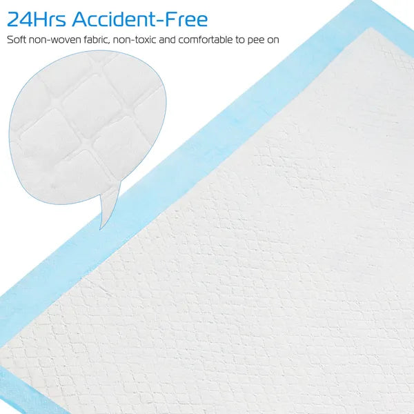 Textured white mat with blue border and text about accident-free protection.