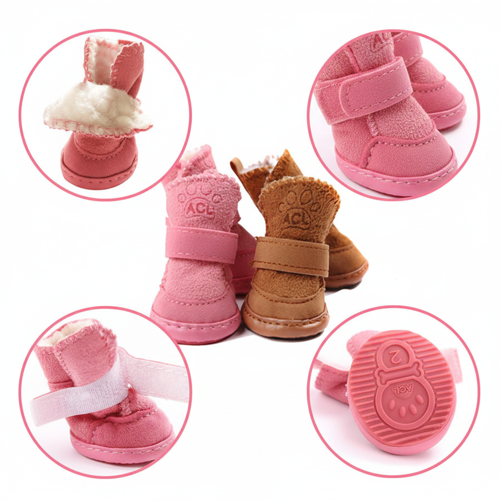 Soft Cotton Pet Boots – Non-Slip Winter Shoes for Dogs & Cats