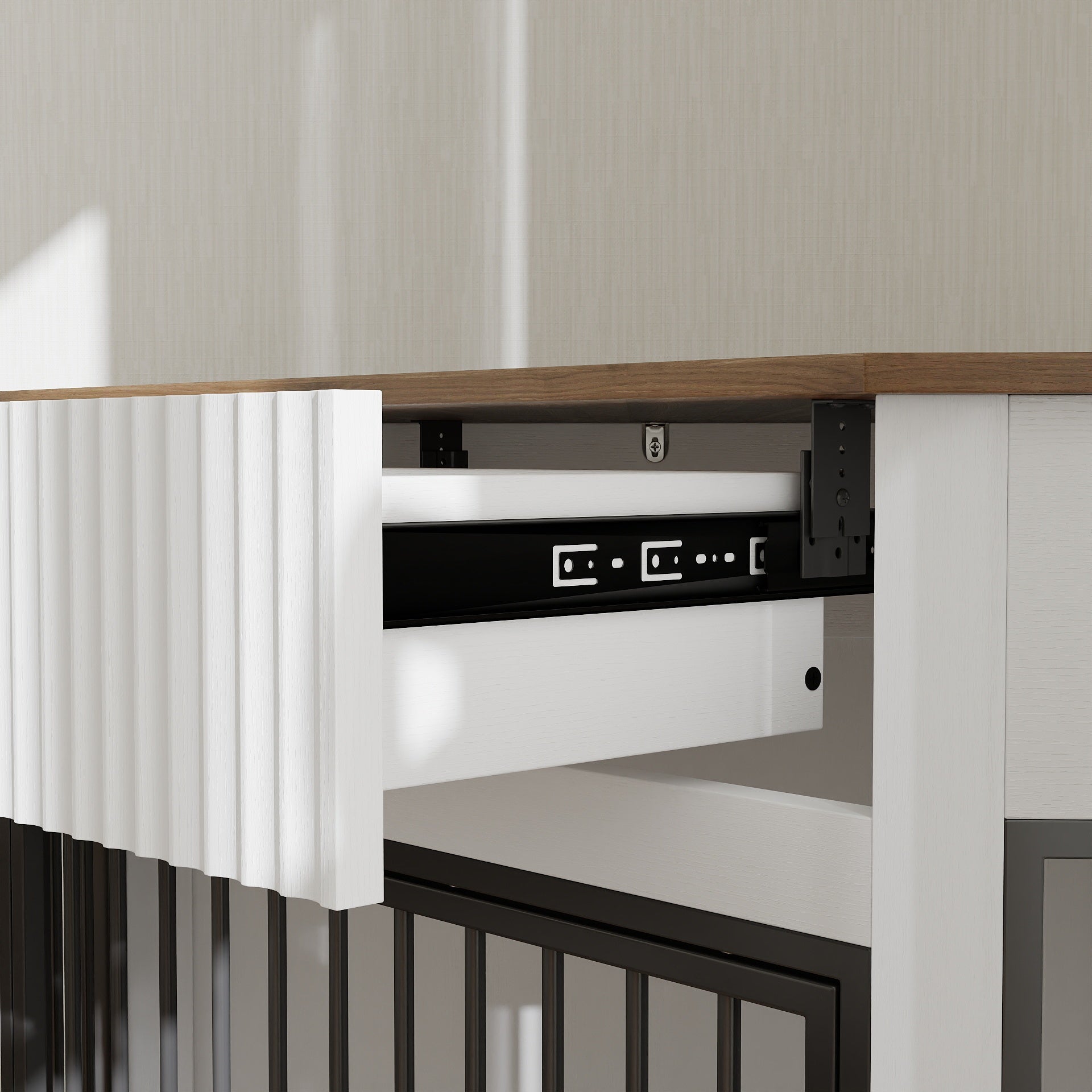 Corner Dog Crate Furniture with Fluted Drawer 