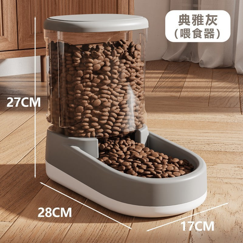 Pet food container with measurements on a wooden floor