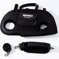 Black pet carrier with handle and leash on a white background