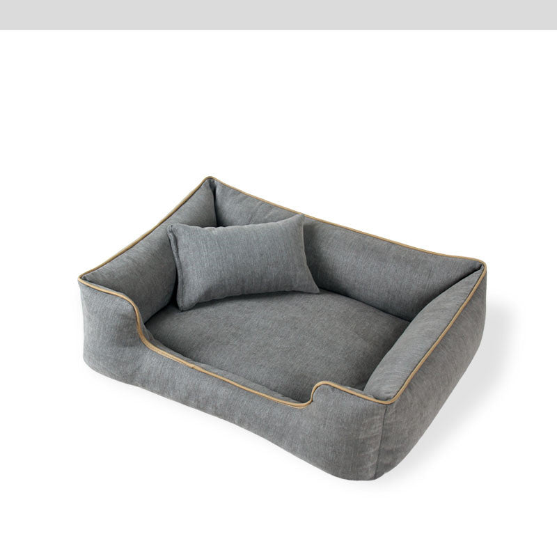 Small Dog Bed with Pillow | Washable | Silver Gray, Dark Brown & Navy Blue
