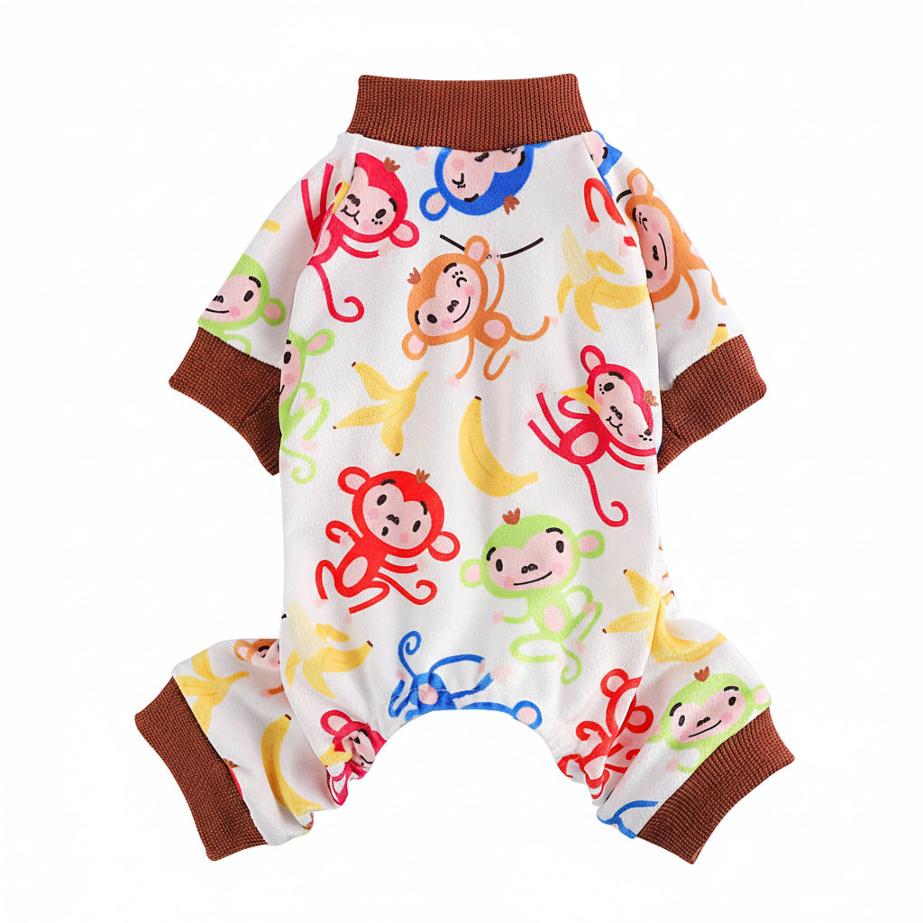 Colorful baby romper with monkey pattern on a white background