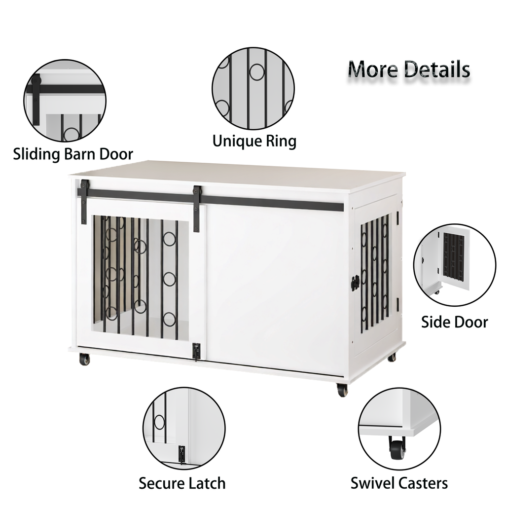 Modern Wooden Dog Crate Furniture with Sliding Barn Door – Indoor Pet Kennel