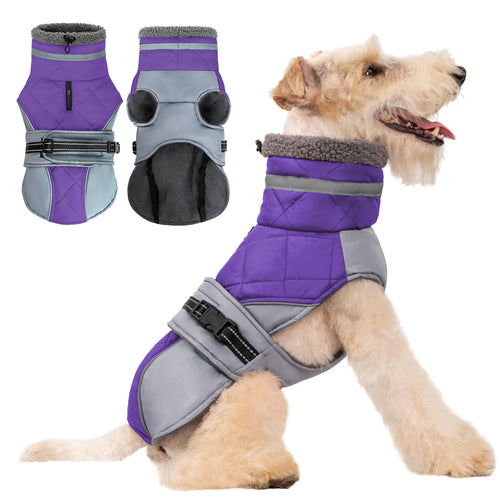 Aimydog Windproof Coral Fleece Dog Coat with Reflective Strip