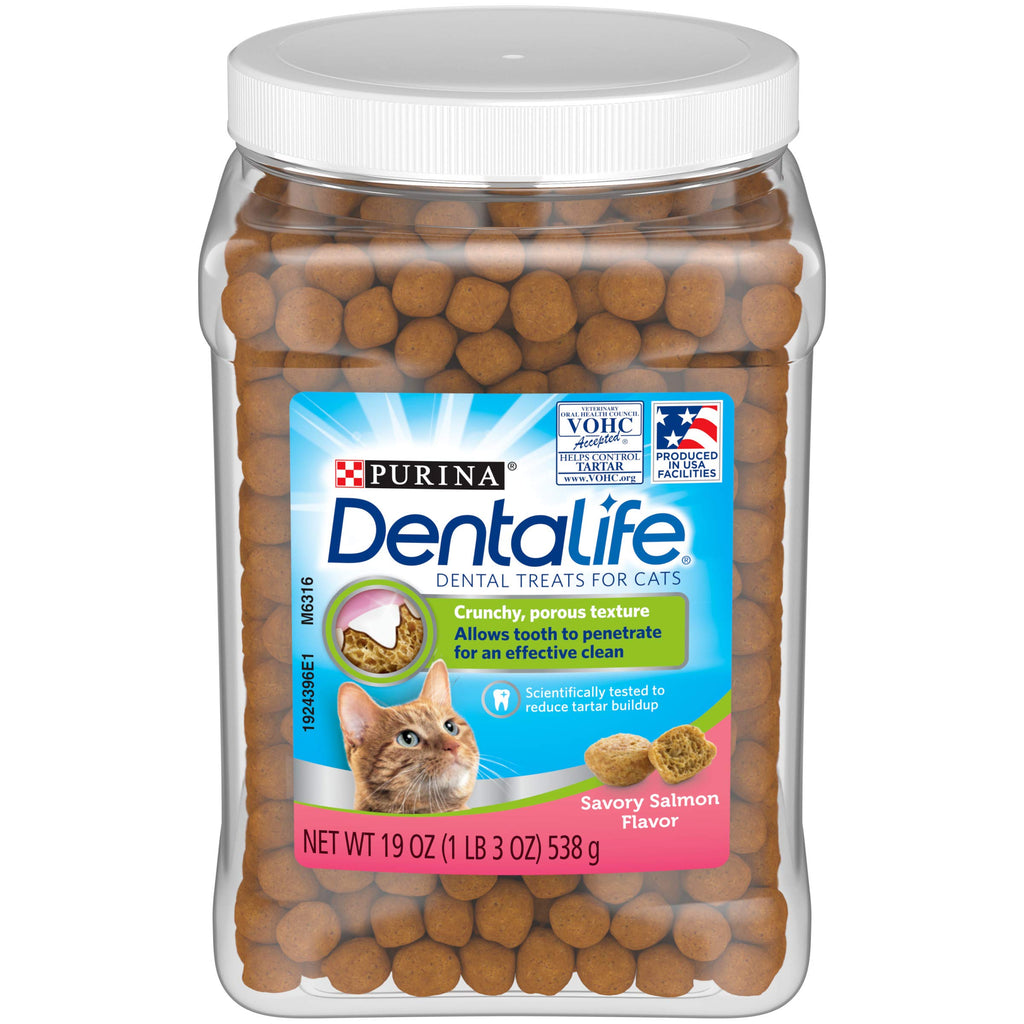 Purina DentaLife Adult Cat Dental Treats — Savory Salmon Flavor (1.19lb Canister)