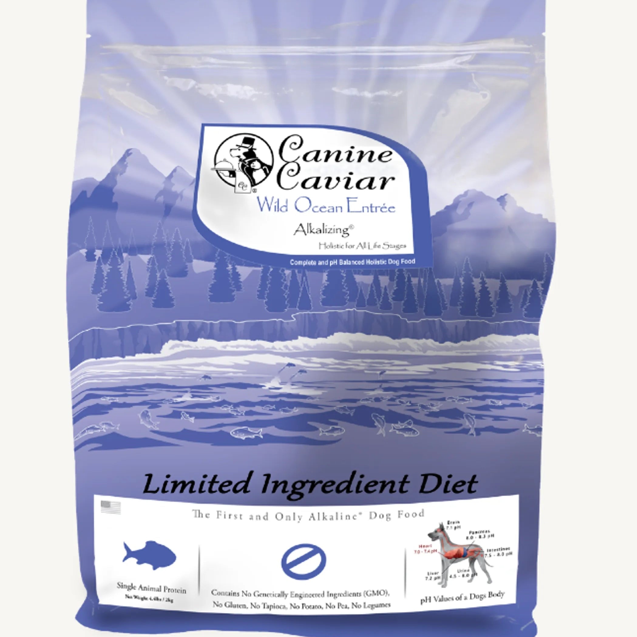 "Canine Caviar Wild Ocean Entrée Alkaline Limited Ingredient Diet Dry Dog Food bag"