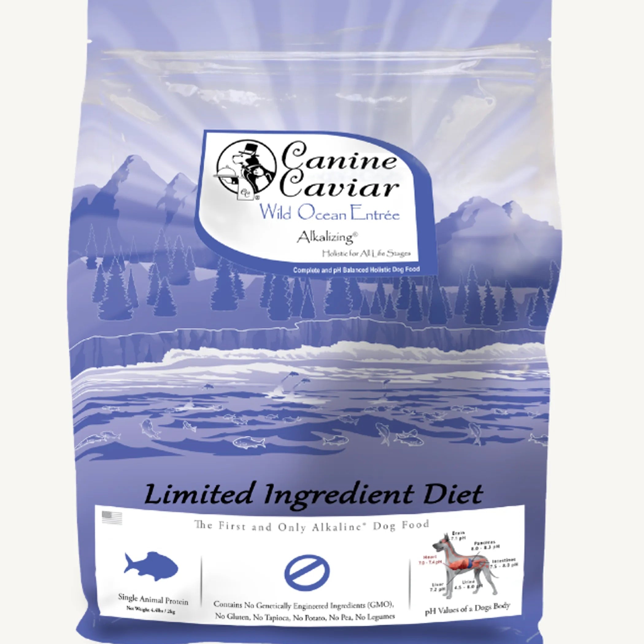 "Canine Caviar Wild Ocean Entrée Alkaline Limited Ingredient Diet Dry Dog Food bag"