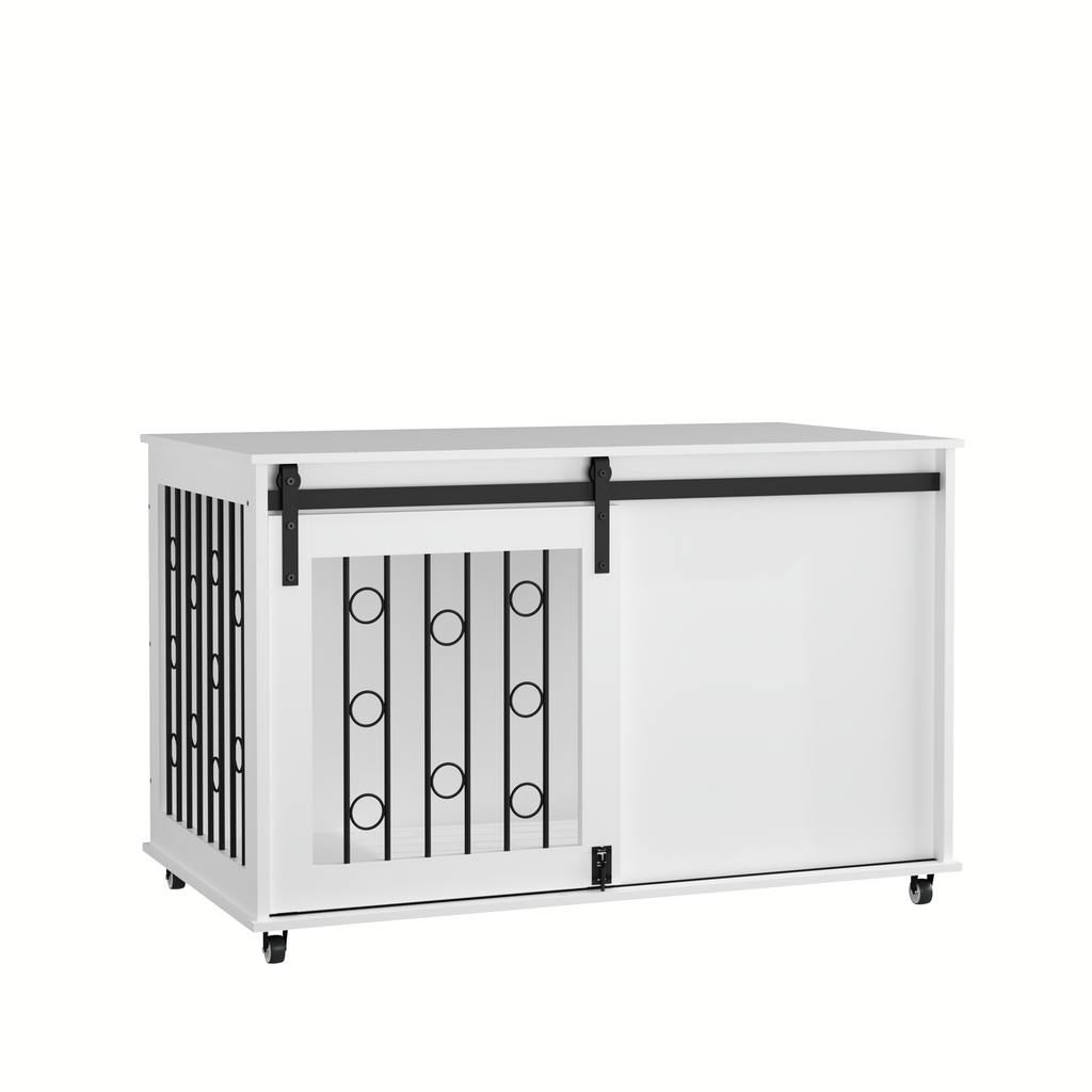 Modern Wooden Dog Crate Furniture with Sliding Barn Door – Indoor Pet Kennel