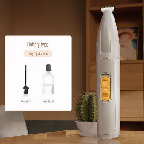 White electronic device on a wooden table with a cactus plant and a digital display showing product information.