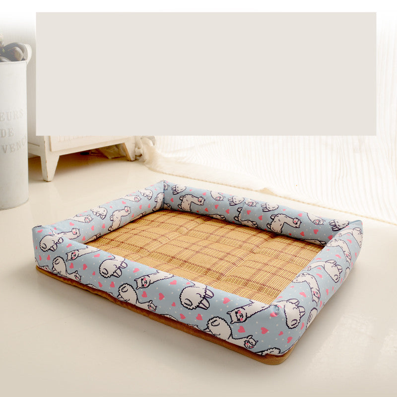 Pet bed with cartoon design on a light-colored floor