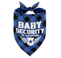 Blue and black checkered bandana with 'Baby Security in Training' text on a white background