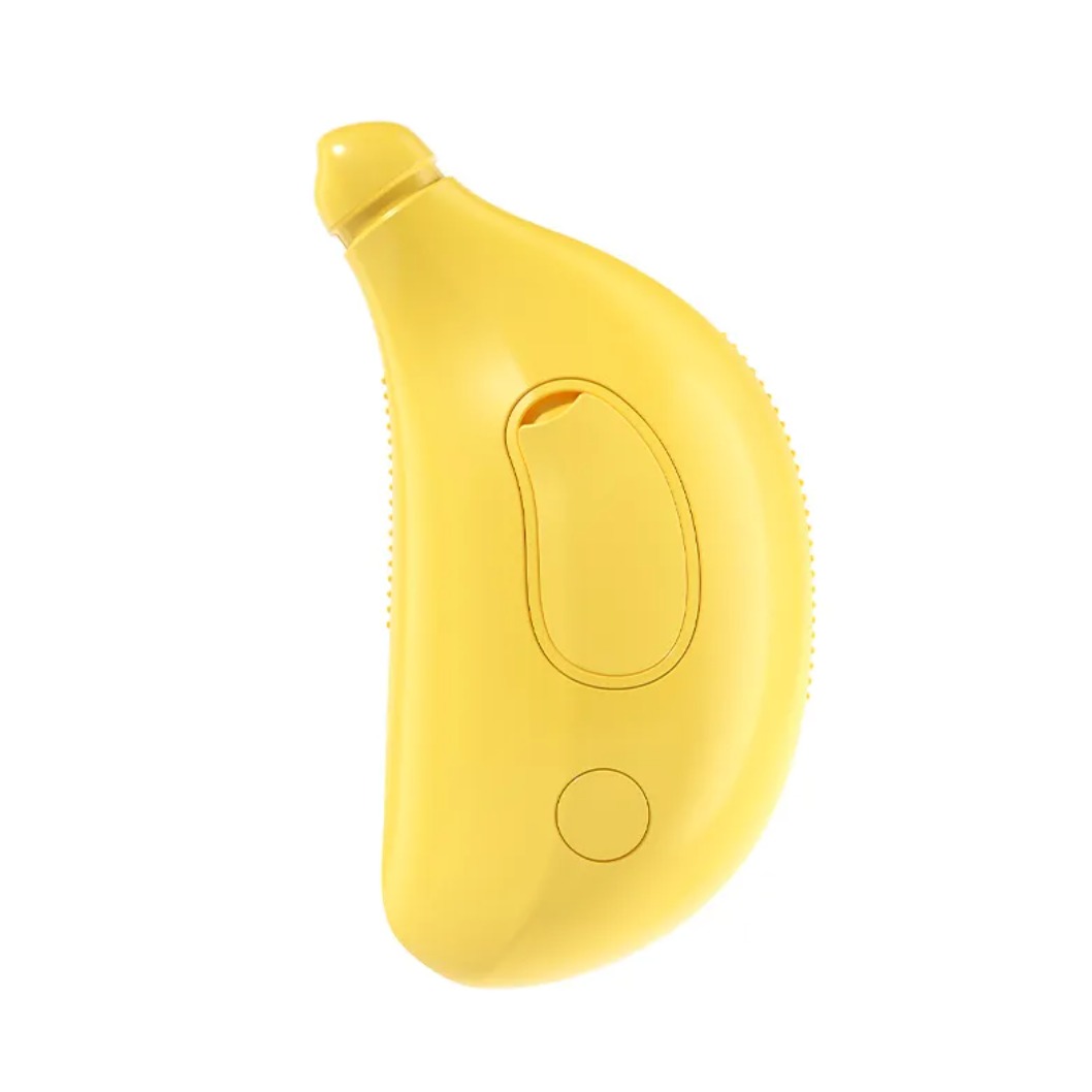 Yellow banana-shaped device on a white background