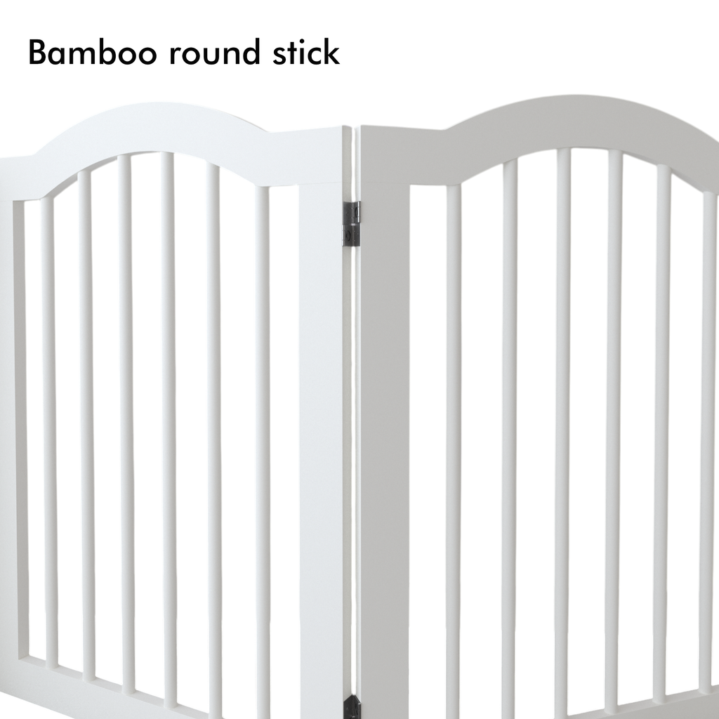 White pet gate with bamboo round stick on a white background