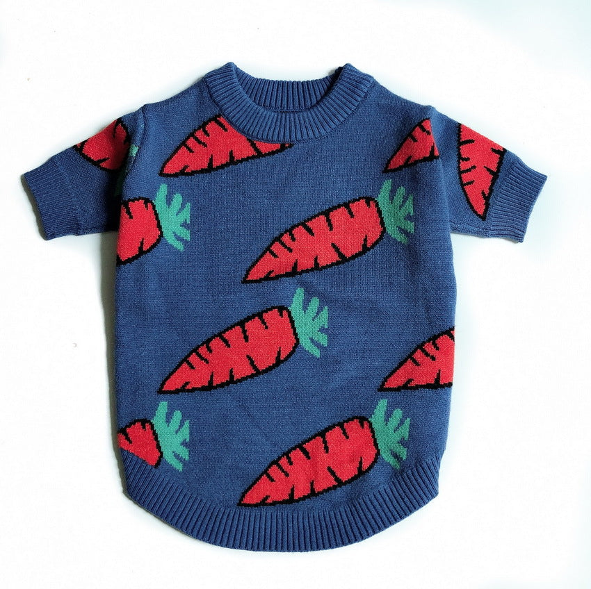 Wool Carrot Print Dog & Cat Sweater — Thickened, Warm Winter Knitwear (S–2XL)