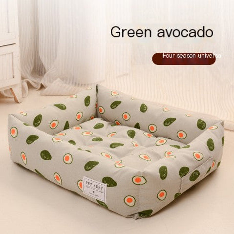 Pet bed with avocado pattern on a white background