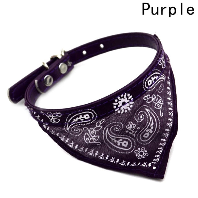Purple bandana with white paisley pattern on a white background