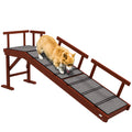 PawHut Pine Wood Dog Ramp with Removable Guardrails — 20° Slope, Non-Slip Carpet, 60" Long (Brown)