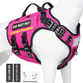 Pink dog harness with 'Do Not Pet' label on a mannequin