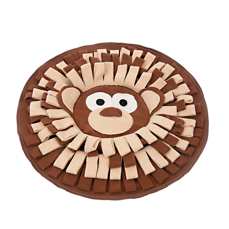 Round pet mat with lion design on a white background