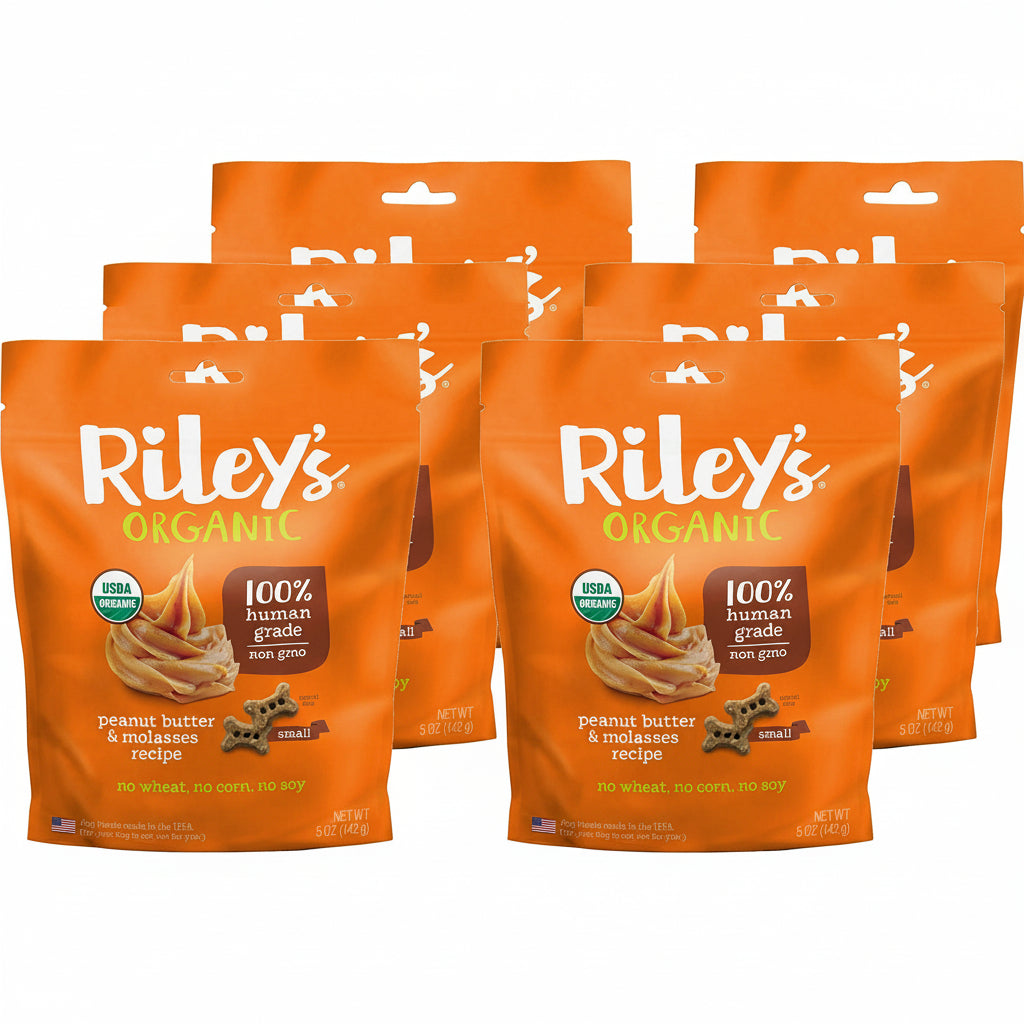 Riley's Organics Peanut Butter & Molasses Small Bone Dog Treats (5oz, Pack of 6)
