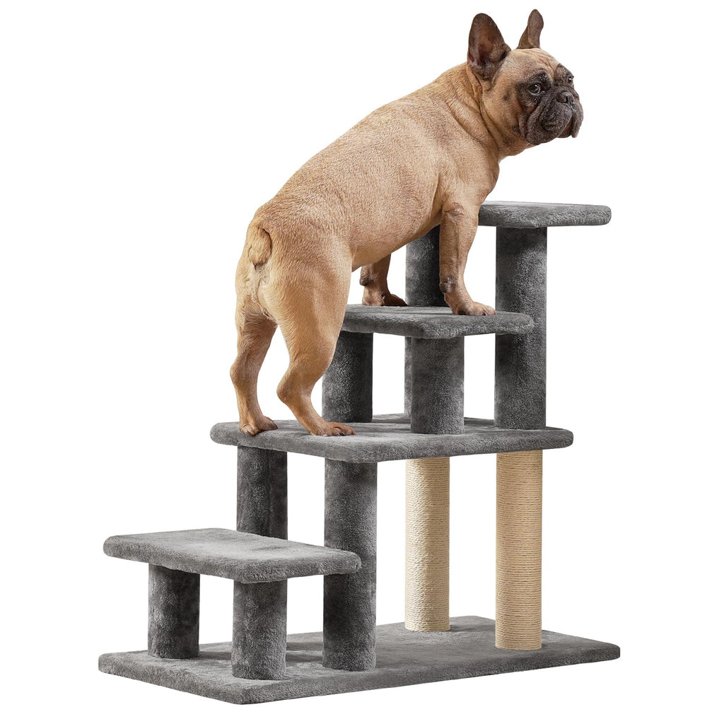Pawque Convertible Dog & Cat Stairs — Plush, High-Strength Board, 4 Step Combos, 100lb Rated (Grey)