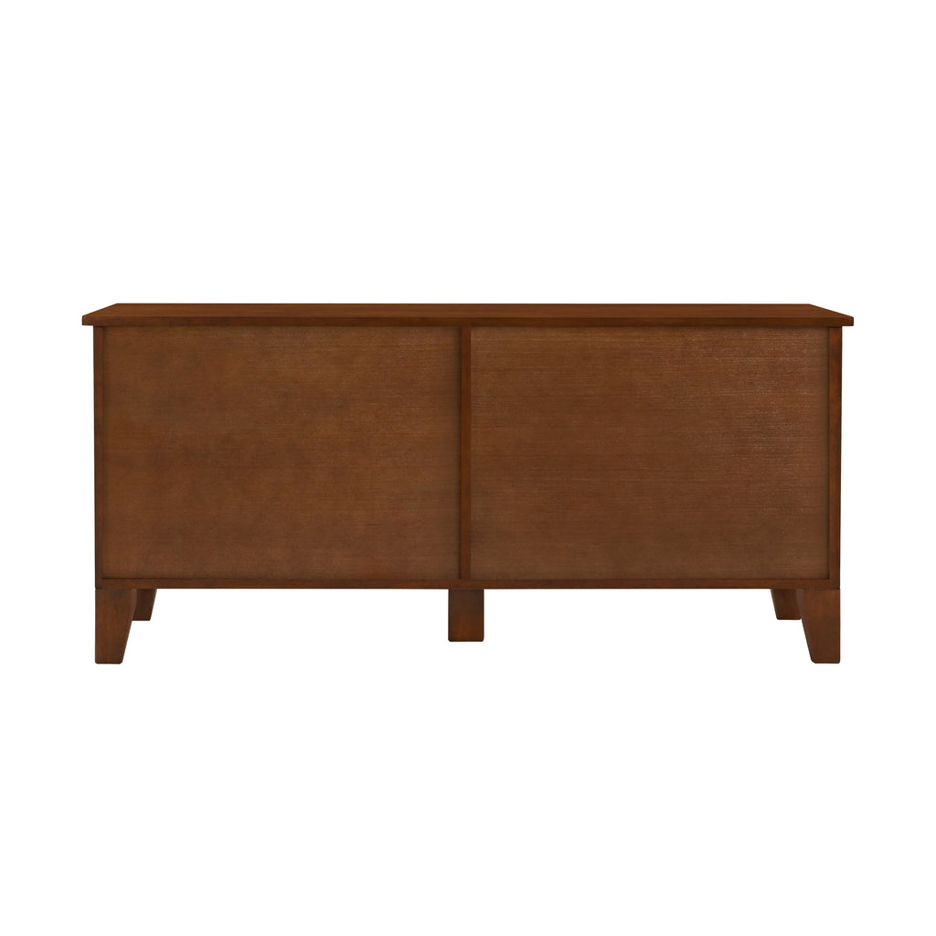 Wooden dresser with two doors on a white background