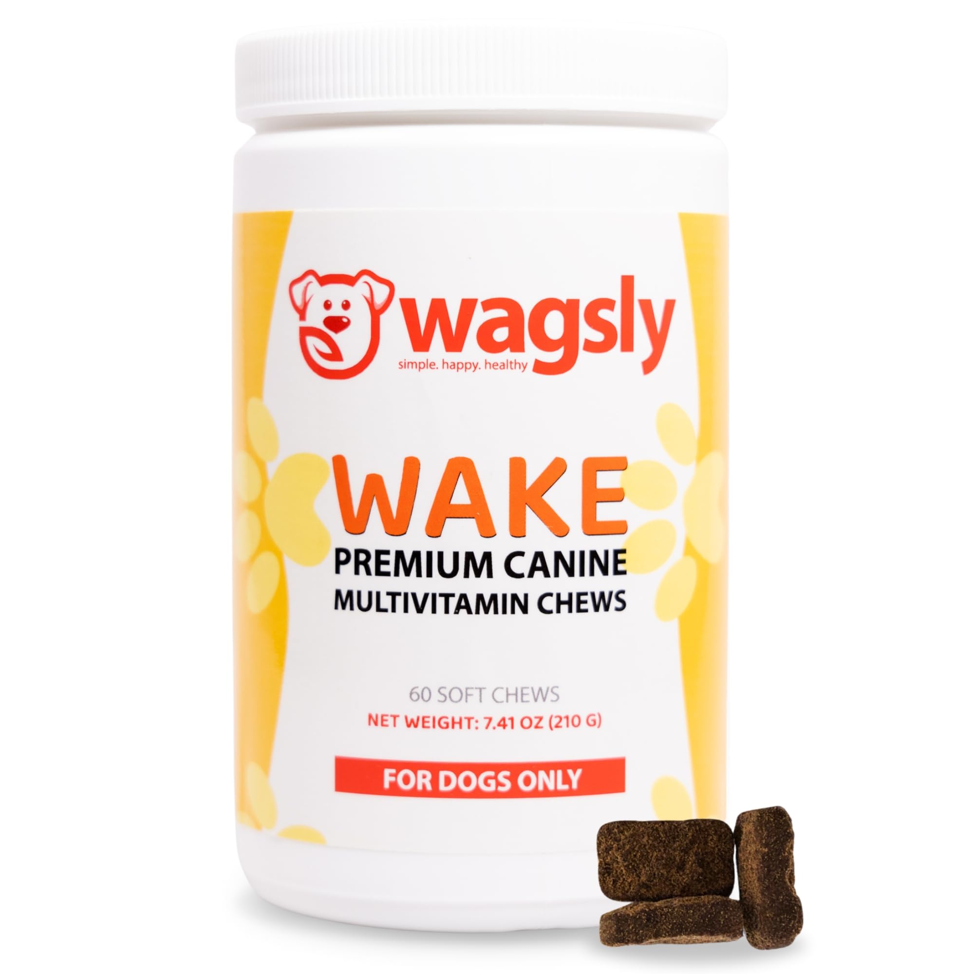 Wagsly Wake Premium Canine Multivitamin Chews packaging on a white background