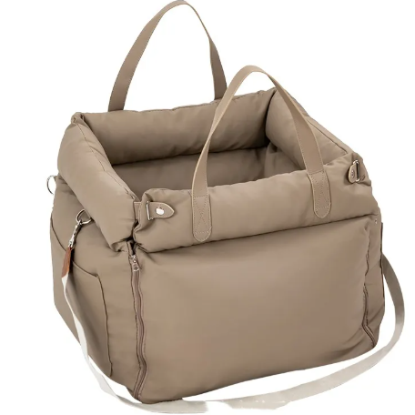 Beige backpack with a unique design on a white background