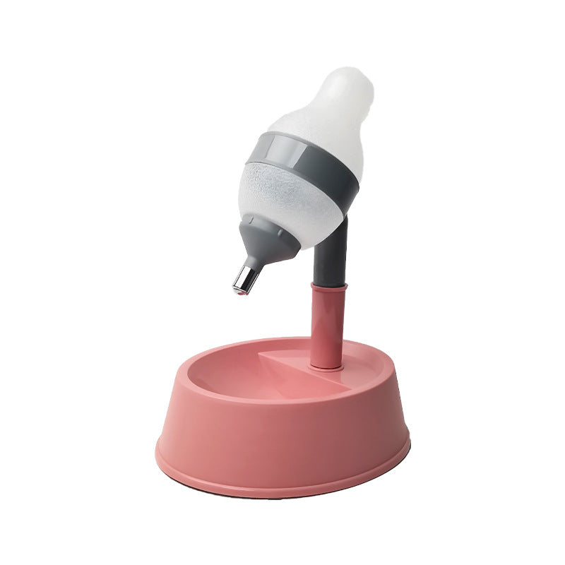 Pink and gray pet water bottle on a white background