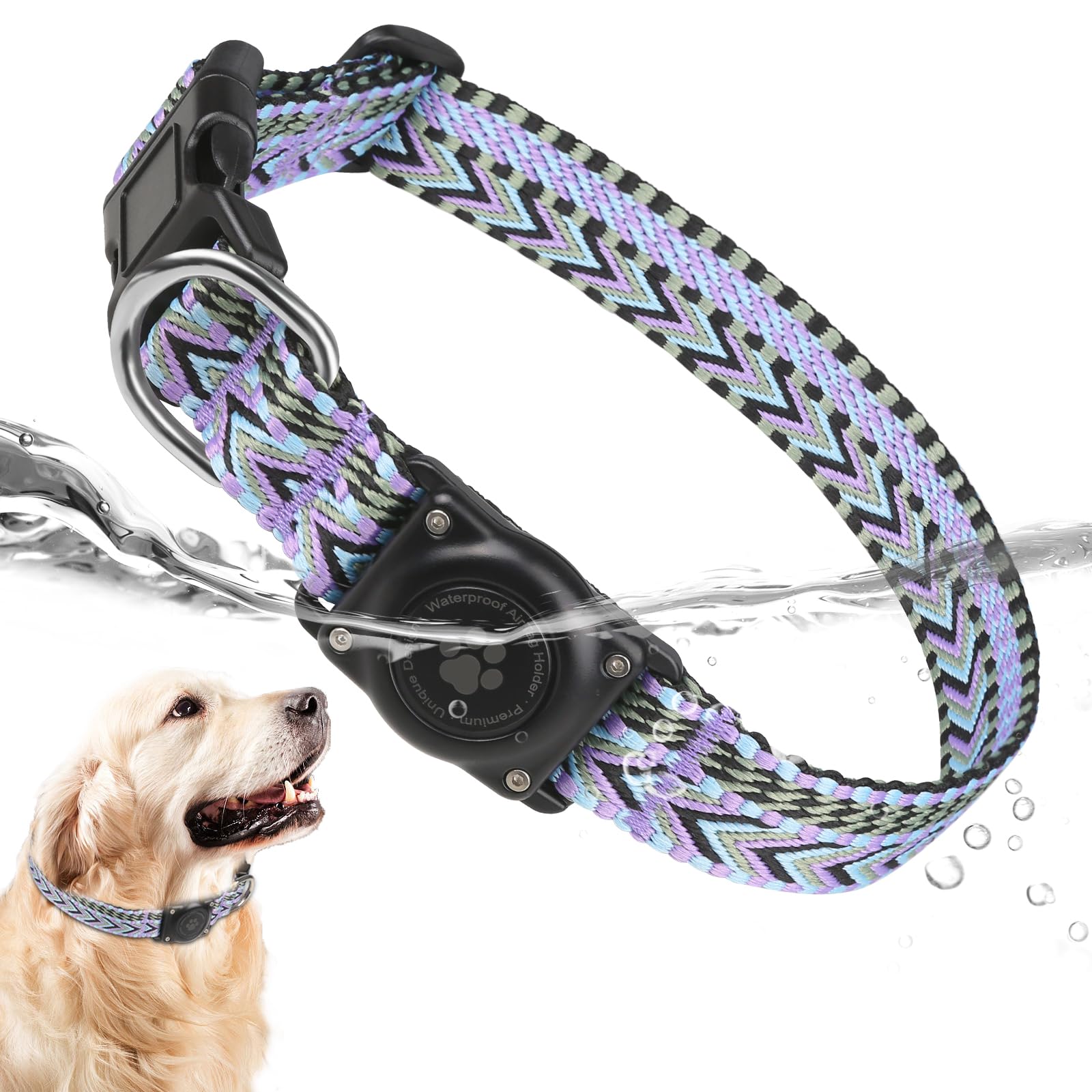 Dog collar with water resistance feature on a white background