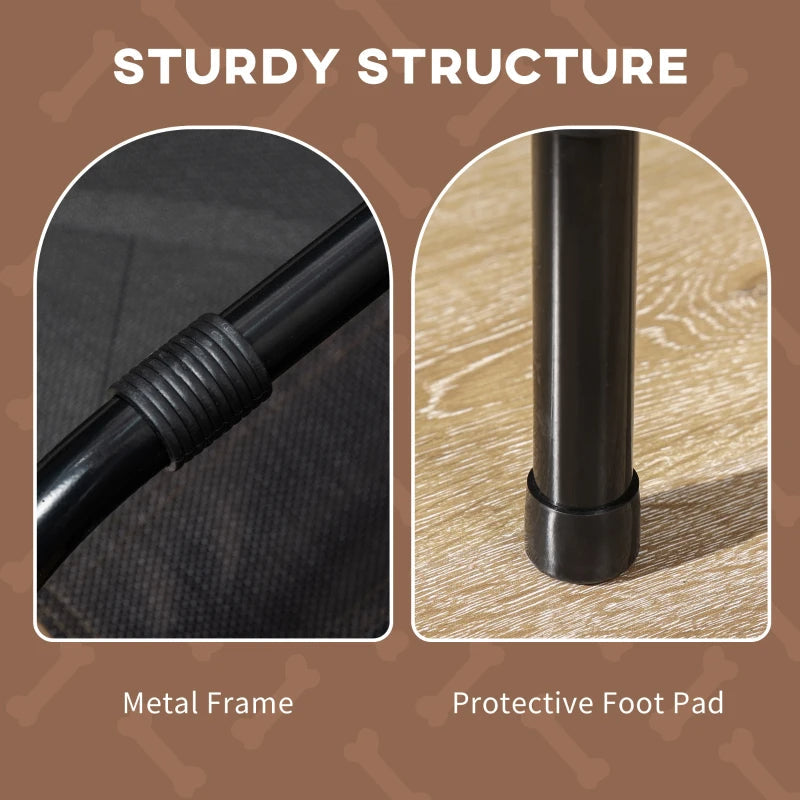 Metal frame and protective foot pad with 'Sturdy Structure' text on a brown background