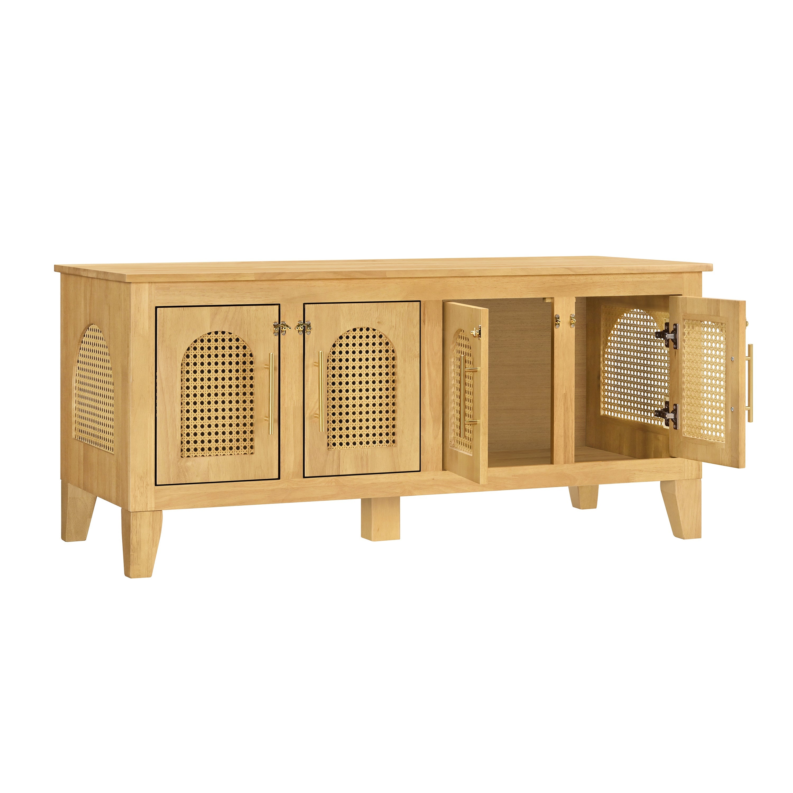 Wooden cabinet with three doors on a white background