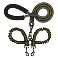 Brown dog leash with black clips on a white background