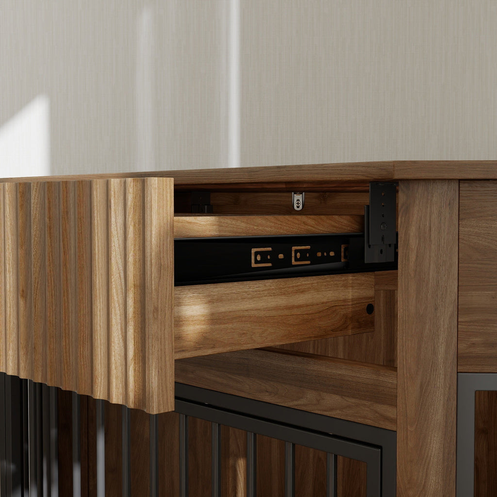 Corner Dog Crate Furniture with Fluted Drawer 