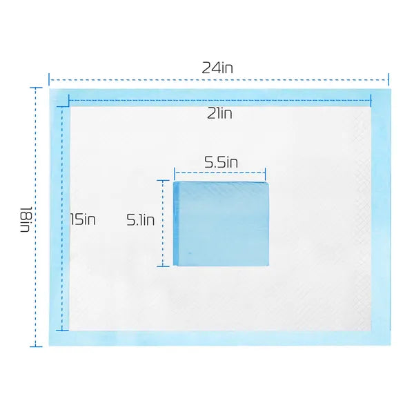 Measurement chart showing dimensions of a rectangular area with blue border
