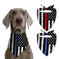 Dog wearing a bandana with American flag design, with additional bandanas displayed.
