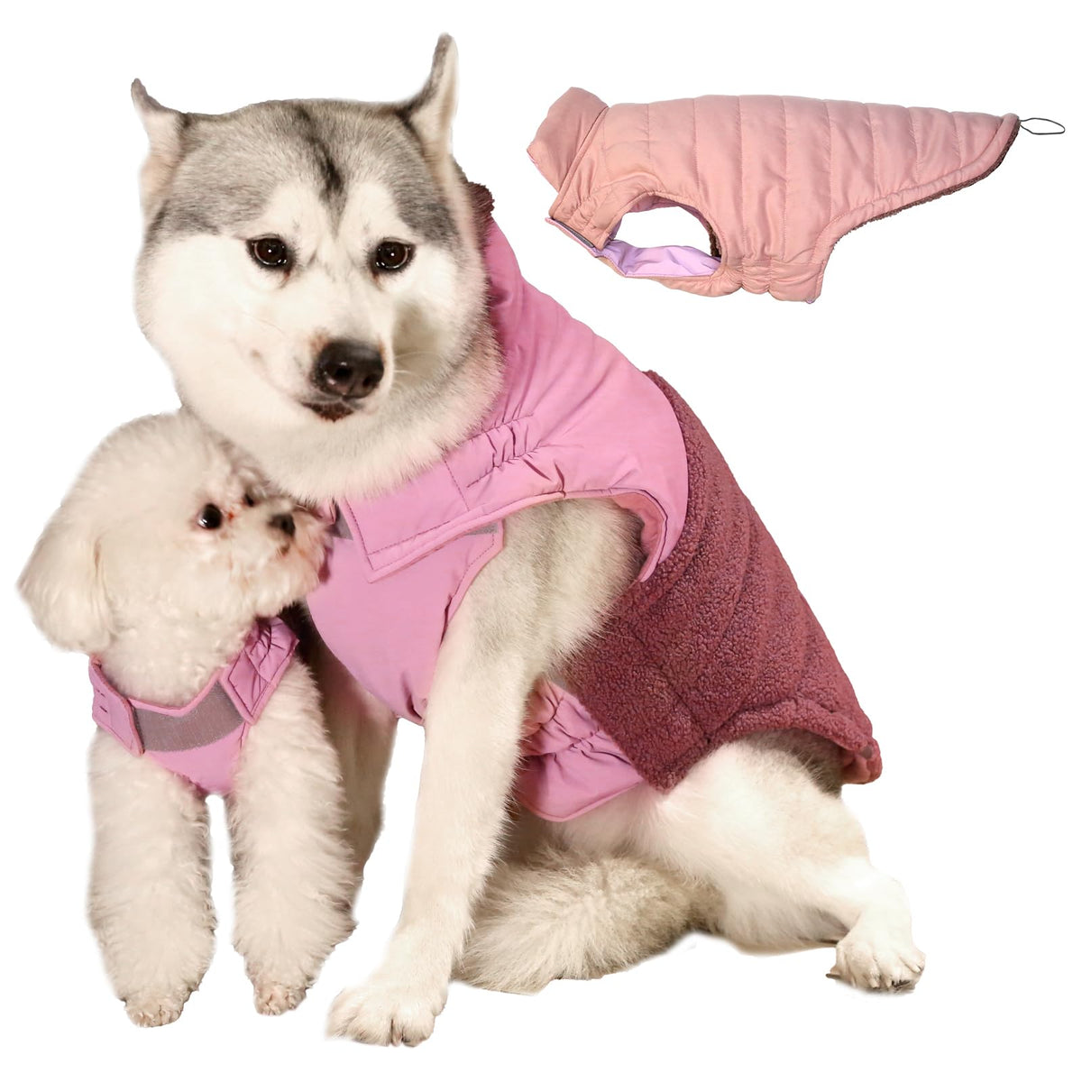 Furmate Reversible Waterproof Dog Jacket with Reflective Strip
