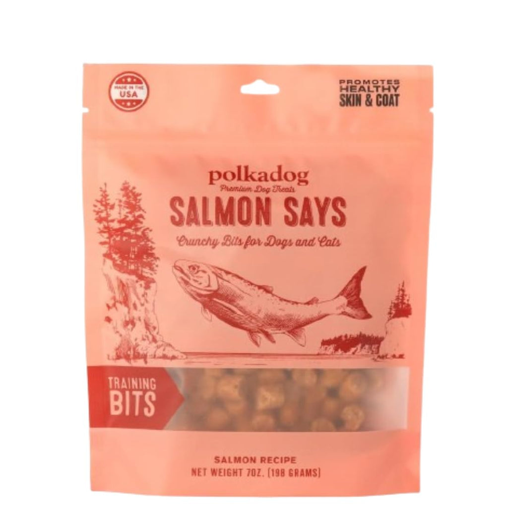 Polkadog Salmon Says Crunchy Bites packaging on a white background