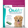 OraVet dental hygiene chews packaging for dogs with a dog on the label.