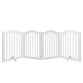 White pet gate with four panels on a white background