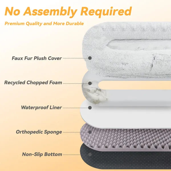 Layers of a product with labels indicating materials used, on a beige background.