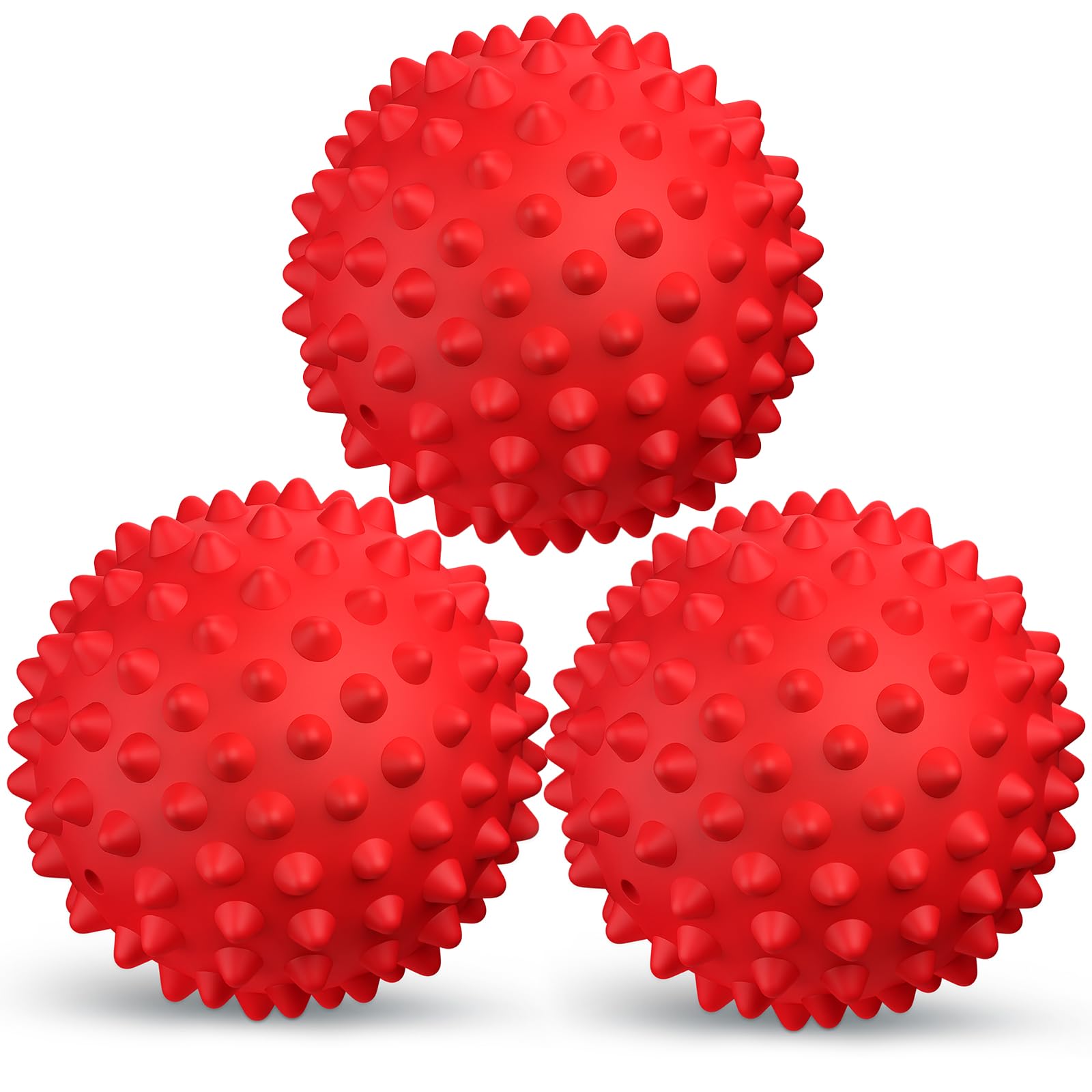 Three red textured balls on a white background