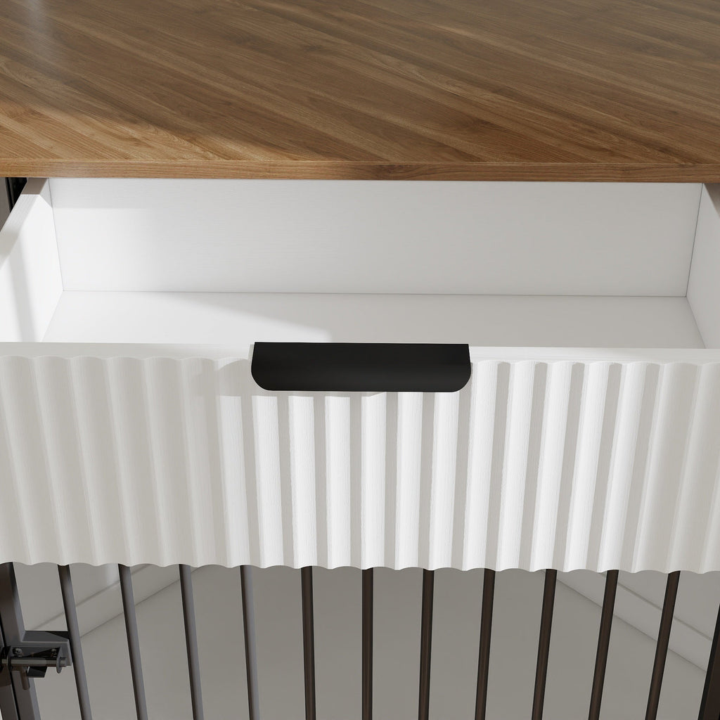 Corner Dog Crate Furniture with Fluted Drawer 