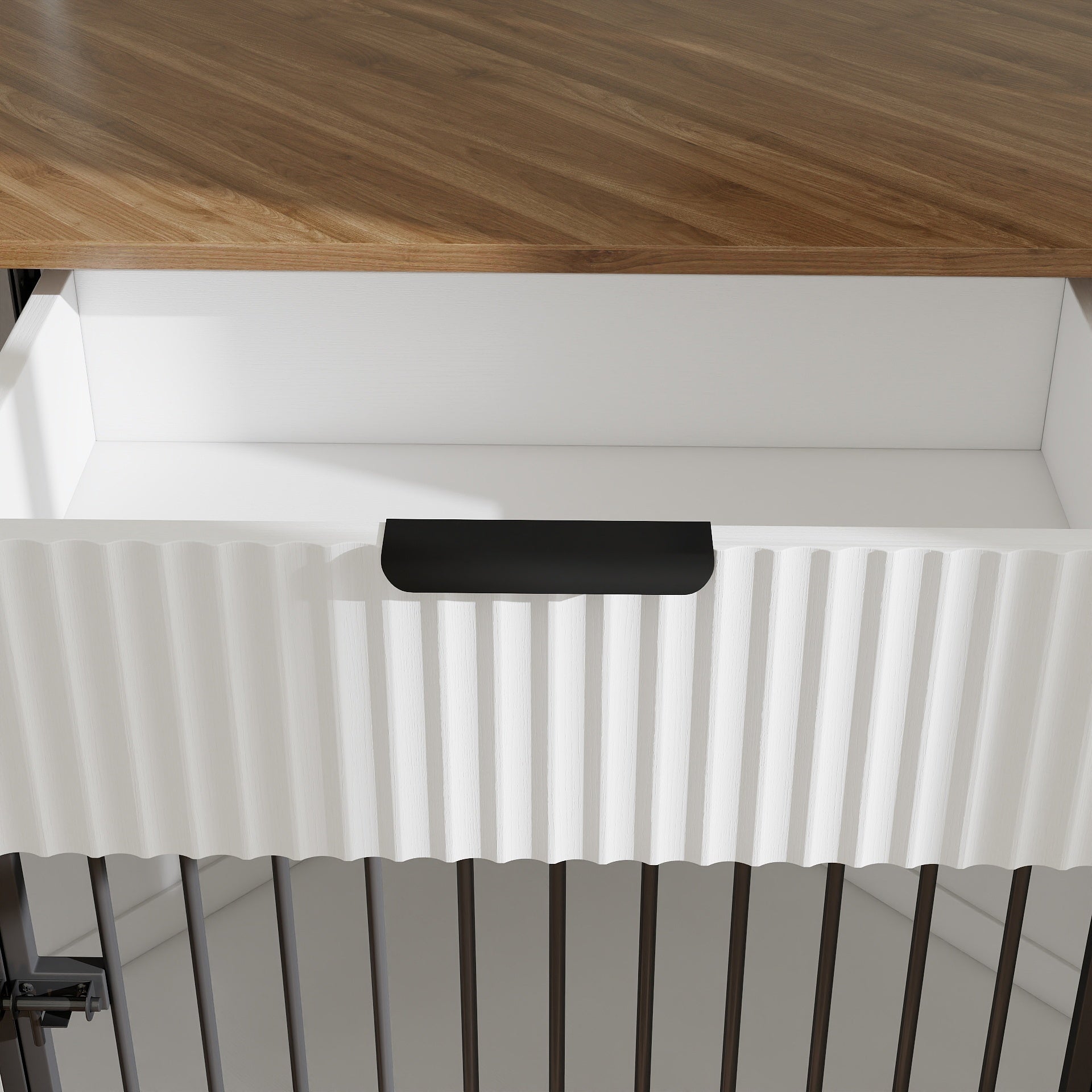 Corner Dog Crate Furniture with Fluted Drawer 